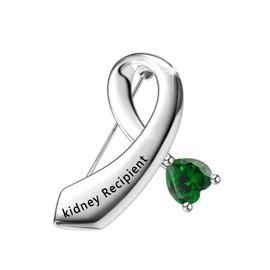 CENWA Kidney Donor/Kidney Recipient Green Ribbon Zircon Brooch Pin Jewelry Transplant Gift Kidney Donor Thank You Gift (Kidney Recipient BP UK)