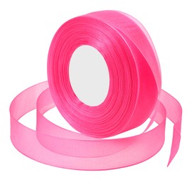 Pink Ribbon for Gift Wrapping, 1 Inch 50 Yards Hot Pink Ribbon Sheer Tulle Ribbons Organza Chiffon Ribbons for Crafts Flower Bouquet Wedding Christmas
