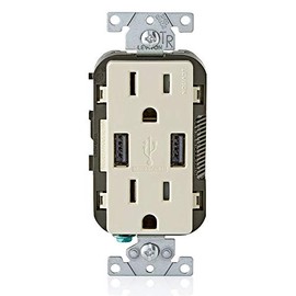 Leviton Contacto Duplex con Cargador Usb, Resistente a Interferencia de 15 Amp, Color Almendra Claro.