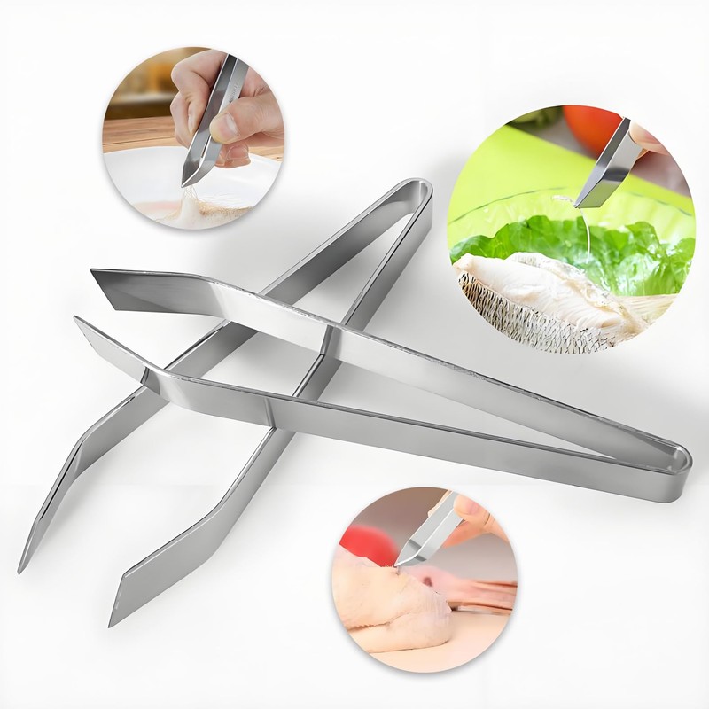 LVYKING 2 Pcs Fish Bone Tweezers, Stainless Steel Flat and