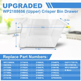 [2 PACK]UPGRADED 2188656 (Upper) Refrigerator Crisper Bin & 2188664 (Lower) Fridge Crisper Drawer Replacement Compatible with Kenmore Whirlpool Refrigerator Drawers Parts with Humidity Control