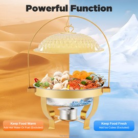 Chafing Dish Buffet Set, 6.3QT Stainless Steel Hanging Lid Dining Stove Gold Round Chafing Dishes for Party, Restaurant, Hotel