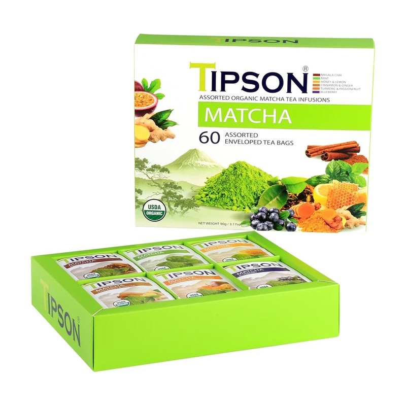 Tipson Organic Matcha Variety Sampler - 6 Flavors (60 Tea