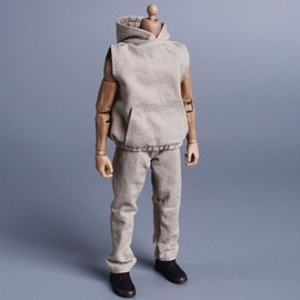 Meetoget 1/12 Scale Male Doll Daily Sports Sleeveless Hoodie Set Clothes for 6 inch Action Figure PM008US,White