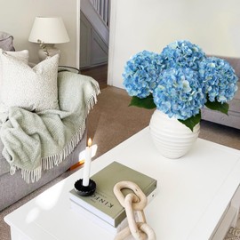 JINWOE Blue Flowers Hydrangea Artificial Flowers, 4Pcs 22" Large Lifelike Silk Artificial Hydrangeas, Full Fake Flowers for Bouquet Table Centerpieces Outdoor Wedding Indoor Home