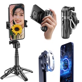 Selfie Stick, Multi-functional Smartphone Grip, Tripod, Ultra Compact, Magnetic, Magsafe, Foldable, Smartphone Holder, Smartphone Tripod, Remote Control, Cold Shoe Included, Compact, Compatible with