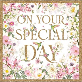 Nigel Quiney General Female Birthday Card for Women/Girls - Special Day Hummingbirds & Pink Flowers with Gold Foil - Eco-Friendly & Recyclable - Made in Britain