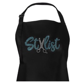 Rhinestone Hair Stylist Salon Apron for Women, Hairdressers, Barbers, Haircutting, Black with 3 Pockets, Black, OSFA
