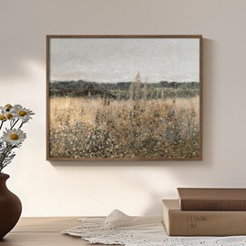 Framed Vintage Wall Art for Room Decor, Rustic Farmhouse Artwork for Bathroom Walls, Landscape Country Wildflower Canvas Art Prints, Small Picture for Living Room Bedroom Kitchen Wall Decor, 8x10 Inch