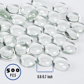 FUTUREPLUS 5 Lb Clear Flat Glass Marbles, 500PCS Clear Flat Gems Transparent Aquarium Pebbles Vase Filler Beads Table Scatters