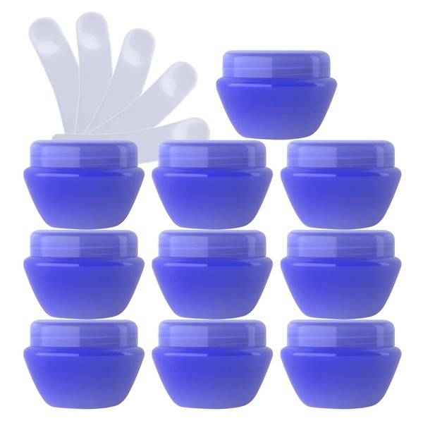 TIANZD Pack of 12 Empty Small Plastic Cream Tin with Lid Empty Box Plastic Tin Screw Box Cosmetic Container Jars 6 Spatulas Plastic, blue
