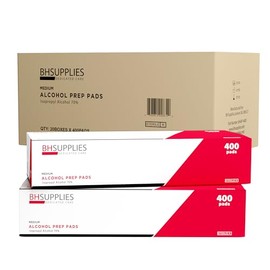Almohadillas estériles de preparación de alcohol de 2 capas, 70% de alcohol isopropílico, medianas, 20 cajas de 400 toallitas por BH Supplies
