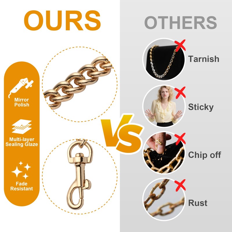 Gold Purse Chain Replacement Straps Compatible with Coach Handbags Large,