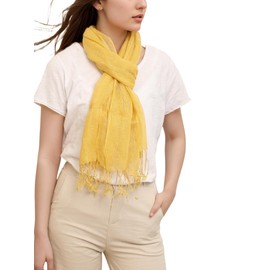Prettystern Linen Plain Colour Unisex Summer Fringe Scarf, T17 Mustard Yellow