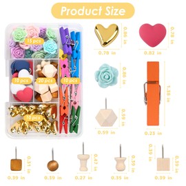 66 PCS Decorative Push Pins Colorful & Gold Heart,Cute Flower Thumb Tacks and Push Pin Clips for Cork Board Wall Cubicle Accessories Home Office