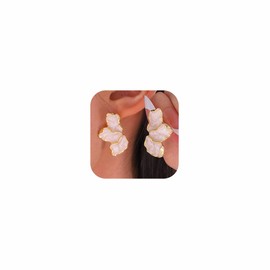 Gangel Irregular Flower Earrings Gold Petal Earring Floral Dorp Dangle Earrings Lightweight Stud Ear Rings Trendy Jewelry Statement Earrings for Women (white)