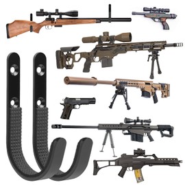 Consonomen Gun Rack Wall Mount, Heavy Duty Steel Rifle Hooks for Shotguns, Rifles, and Archery Bows, Horizontal Storage Hangers with Soft Padding, 2 Pair