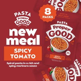 Proper Good’s Spicy Tomato Pasta with Spiral Rotini | Easy Lunch or Dinner with 10g Protein per Serving | Quick Meal Solution | Perfect for Busy Mornings | Microwave-Friendly | 8 Individual Pouches