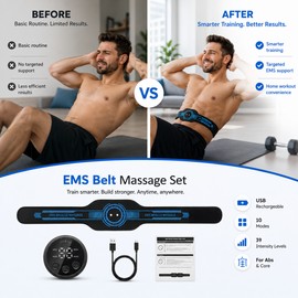 EMS Abdominal Belt for Home Fitness – USB Rechargeable Muscle Stimulator for Core & Body Care