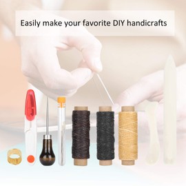 14 Uds herramientas de encuadernación para coser, plegadora de carpetas de huesos, hilo de lino encerado, mango de madera, punzón, agujas de ojo grande para suministros de costura DIY