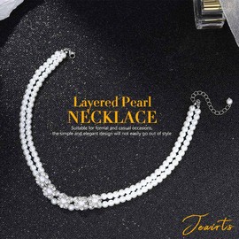 JEAIRTS Pearl Choker Necklaces Silver Sparkly Crystal Chokers Layered Flower Rhinestone Necklace Vintage Party Prom Pearl Necklace Chain Jewelry for Women