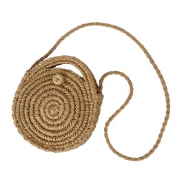 MaoXinTek Straw Beach Bag Summer Round Vintage Handmade Shoulder Bag Circle Bohemian Shoulder Bags for Women Travel Holiday (Brown), brown