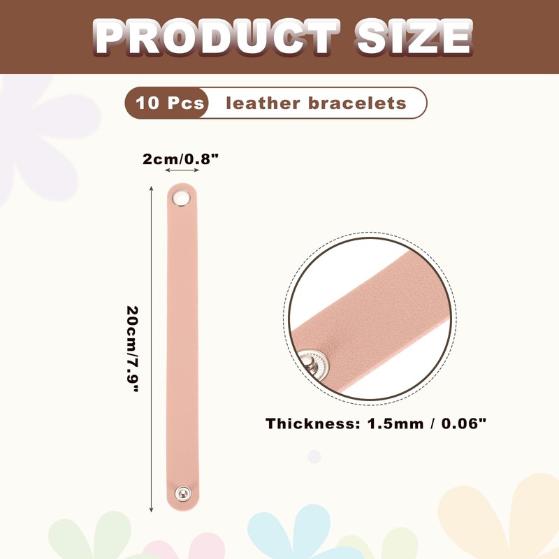 sourcing map 10 Pcs Plain Leather Bracelets Leather Snap Bracelets