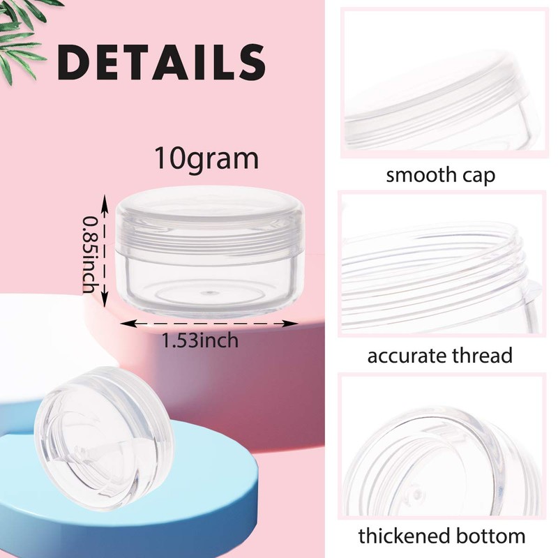 10 Gram Sample Containers with Lids, 10Pcs Clear Sample Jars,
