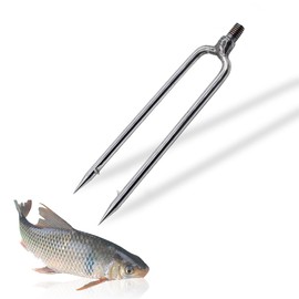 Dutiplus Large Fishing Harpoon 1~11 Prong Barded Stainless Steel Hunting Fish Gig Gaff Fork Hook with 8mm Screw for Catching Big Fish Mole Big Bullfrog (Silver 2 Fork)