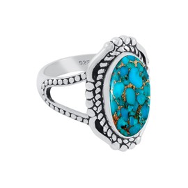 TISHAVI Native American Style Oval Shaped Natural Gemstone Rings For Women, Sterling Silver Birthstone Ring Jewelry Gift For Women Mom Wife Sister, Sterling Silver Blue Copper Turquoise, blue copper