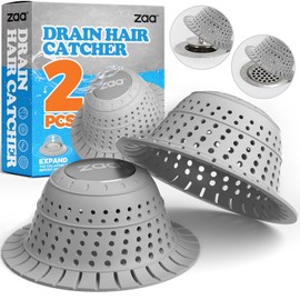zaa Shower Drain Hair Catcher, 2 Pack Silicone Collapsible Bathtub Drain Cover Dog Hair Catcher & Protector for Pop-Up & Regular Drains of Shower, Bathtub, Tub, Bathroom, Diameter 4.5"