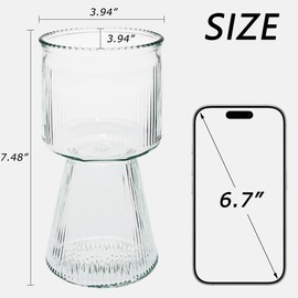 VECELO Modern Ribbed Glass Vase, Clear Flower Vase for Table Centerpiece, Modern Glass Vase for Living Room, Bedroom, Dining Table, Entryway, Office, Wedding, 7.5 Inches