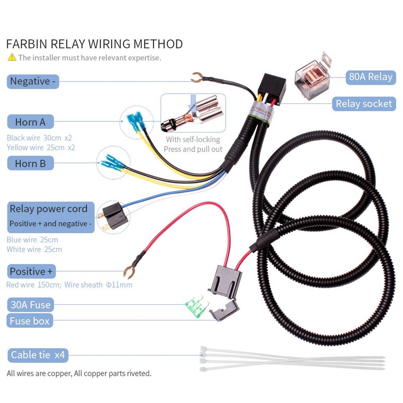 FARBIN 12v Car Horn Relay Wiring Harness Kit and Horn