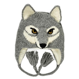 Arts of Ecuador - Sombrero de lobo gris para adulto, 20 pulgadas de circunferencia y elástico hasta 23 pulgadas, lana con forro acrílico, Gris, One Size