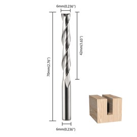 5 Pieces Cold Cut Spiral Milling Cutter 6mm Shank 42mm Cutting Depth 70mm Overhang Carbide Cutting Cutter for CNC Carpentry Inlay Cutting, Tenon Milling, Carving and Engraving