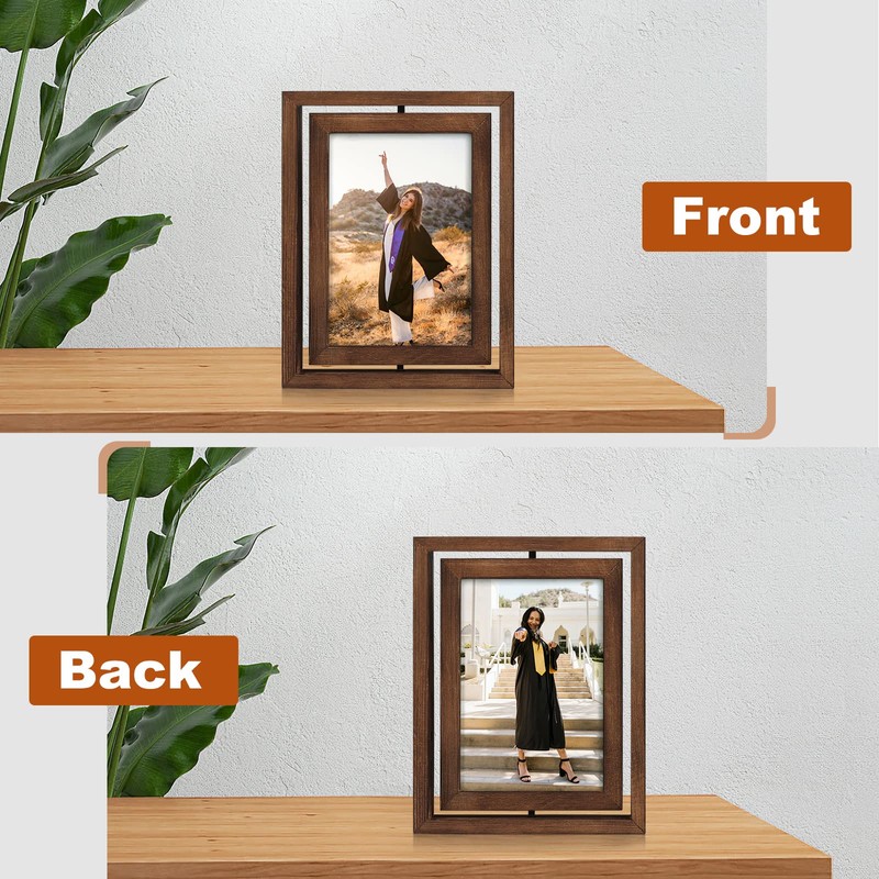 Egofine 2 Pack 5x7 Rotating Floating Picture Frames,Double-Sided Display with
