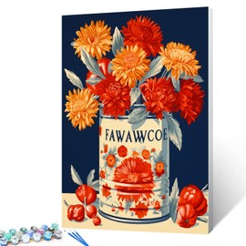 Tucocoo Orange and Red Flowers in a Tin Can Paint by Numbers Kits 16x20 inch Canvas DIY Oil Painting for Kids, Students, Adults Beginner with Brushes Acrylic Pigment Vintage Style Painting(DIY Frame)