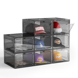 Hat Organizer Box for Baseball Caps, 8 Pack Clear Plastic Hat Storage Box, Hat Holder for Closet, Hat Display Case with Magnetic Door, Hat Rack, Snapback Organizer, Hat Case, Hold 8 Cap Each