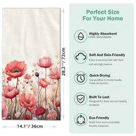 Snowmolle Hand Towels for Bathroom Set of 2,Red Poppy Watercolor Flowers Bath Towels Art Decorative Soft Bathroom Towels for Kitchen Guest Gym Spa 14x28in