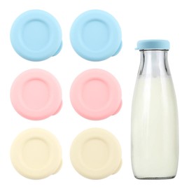 6pcs Silicone Glass Milk Bottle Caps 48mm Glass Bottle Replacement Cap Reusable Glasses Milk Bottles Lids(COLOR:3 Colors)