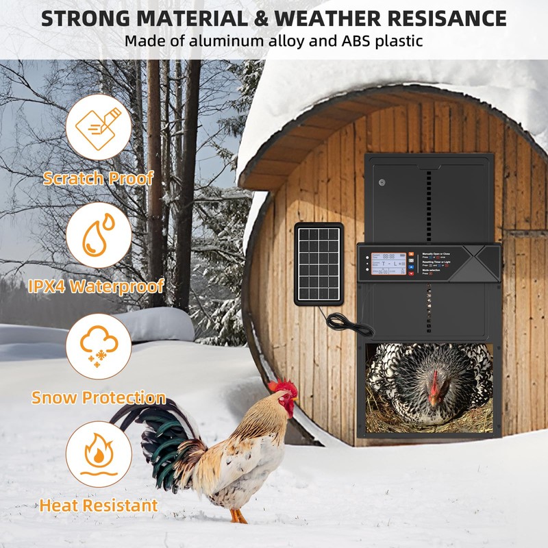 Automatic Chicken Coop Door Solar Powered, LCD Screen Electric Chicken