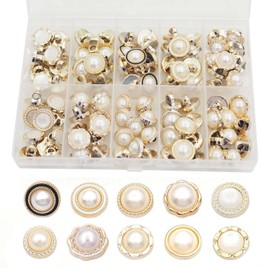 Youmeizer 100PCS(10 styles) Resin Button Decorated with Artificial Pearls for Crafting· Sewing Replacement·Replacement·Knitting Sweaters Handmade Crafts It's stored in a Plastic Box (Gold)