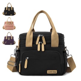 YAKUNCL Insulated Lunch Bag for Women/Men 16L Lunch Bag, Expandable Cooler Bag, Reusable Adult Lunch Box, Leak Proof Lunch Tote with Adjustable Shoulder Strap, Suitable for Work, Travel (Black)