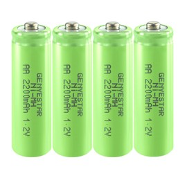 GENYESTAR AA Rechargeable Batteries NIMH 1.2V Double A 2200mAh High Capacity Pre-Charged Low Self Discharge Battery for Solar Light Toys Household Devices TV Remote, 4 Pack