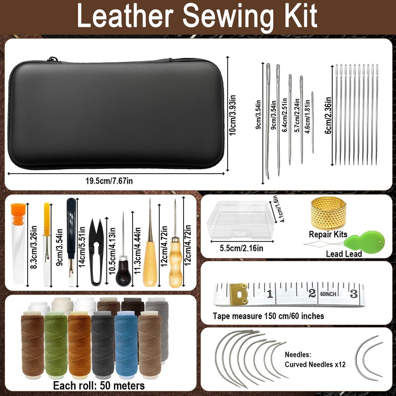 KELAV Sewing Kit with Sewing Accessories, Travel Leather Sewing Set,