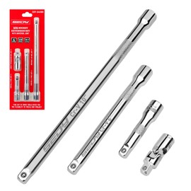 3/8" Socket Extension Bar Set: 4-Piece Professional Socket Extension Set Include 3, 6, and 10 Inch Extensions and 3/8 Inch drive Universal Joint Socket, Premium Cr-V Steel Construction