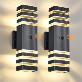 DASTOR Motion Sensor Outdoor Wall Lights 2 Pack, Dusk to Dawn Outdoor Lighting 3-Layer Exterior Porch Light Fixtures, Up and Down Outside Lights for House Garage