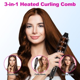 3 in 1 Thermal Brush,1.5 inch Curling Brush with Special Anti-Scald Nylon Double Layer Bristles,Heated Round Brush with Auto Shut-Off Fuction,Dual Voltage