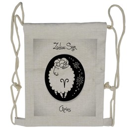 Ambesonne Zodiac Aries Drawstring Backpack, Funny Ram in a Dot, Sackpack Bag