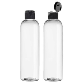 ljdeals 8 oz Clear Plastic Empty Bottles with Black Flip Top Caps, Refillable Containers for Shampoo, Lotions, Cream and more Pack of 2, BPA Free, Made in USA